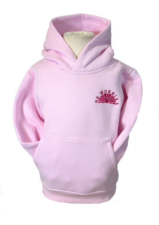 Kids Embroidered Hibiscus Hoodie-Pink