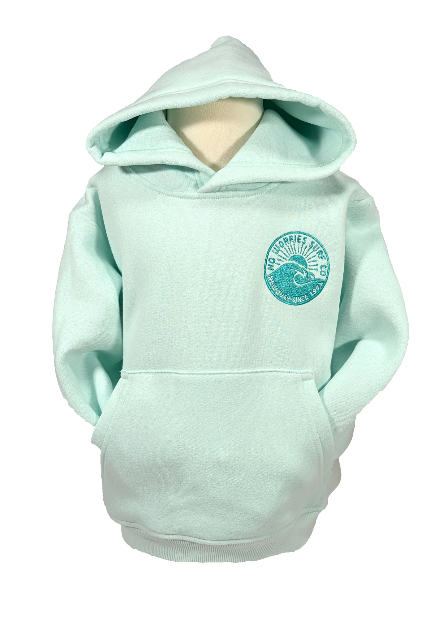 Kids Embroidered Wave Hoodie-Mint