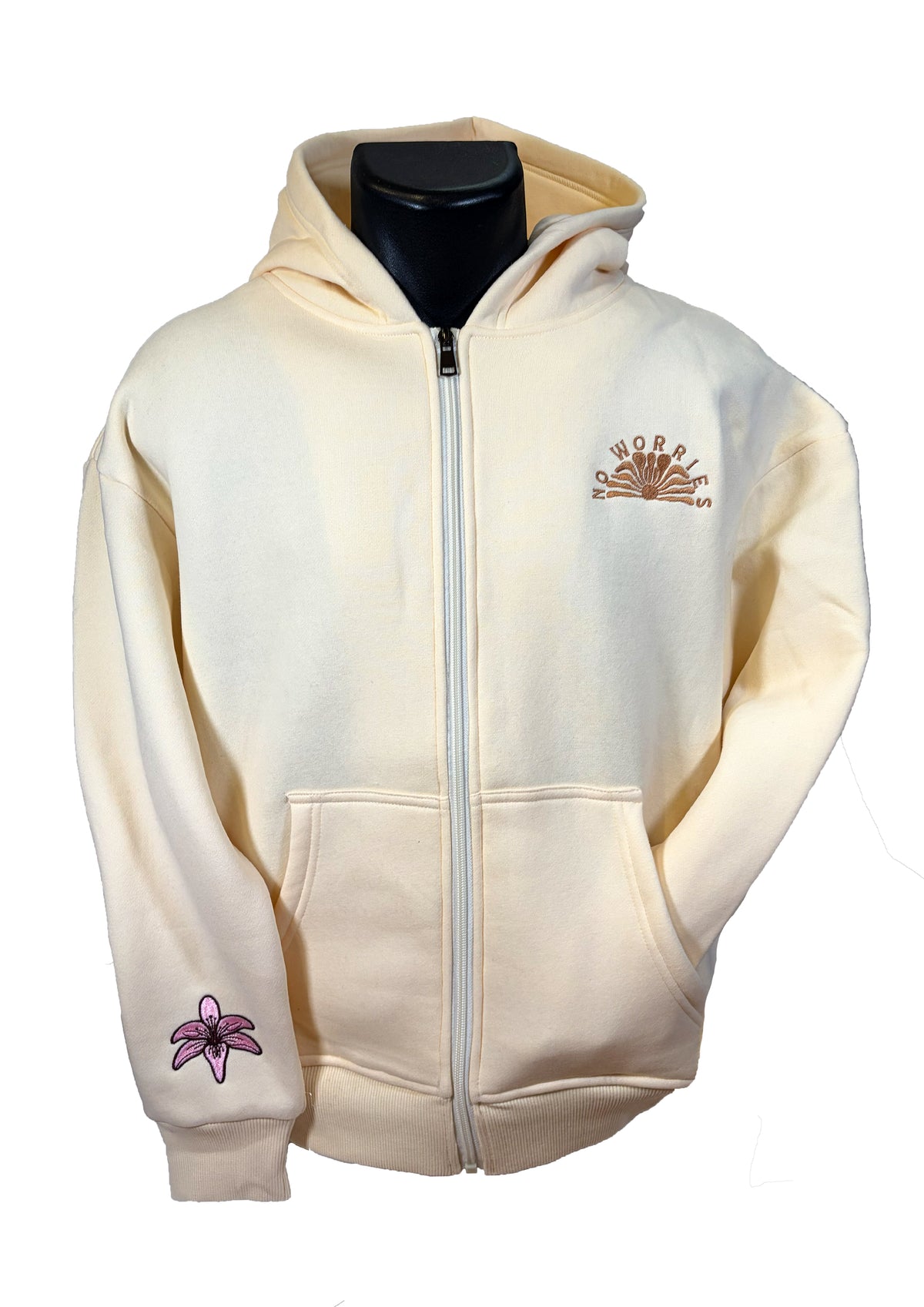 Adults Embroidered Floral Boards Zip-up-Vanilla